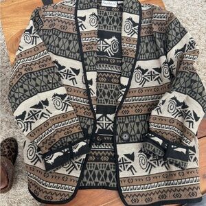 Flashback Black and Brown Patterned Horse Sweater Coat